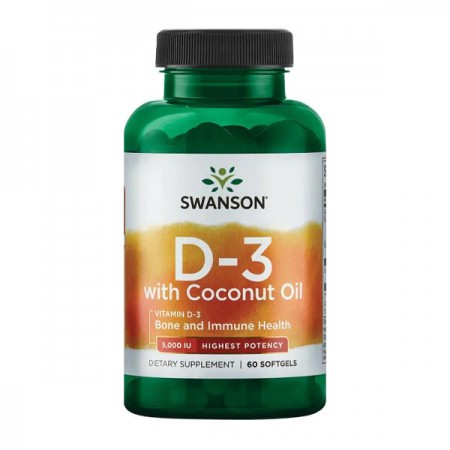 Vitamin D3 s kokosovim uljem Swanson 5000IJ, 60 kaps